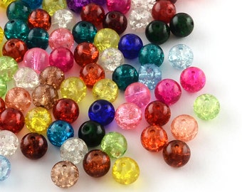 GLASS BEADS 100 X 8mm FOR JEWELLERY AND MAKING CRAFTS CRACKLE MIXED COLOURS