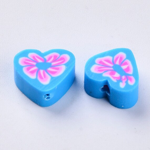 Bulk Beads Heart Beads Polymer Clay Heart Beads Assorted Beads 50 pieces  Wholesale Beads Floral Heart Beads