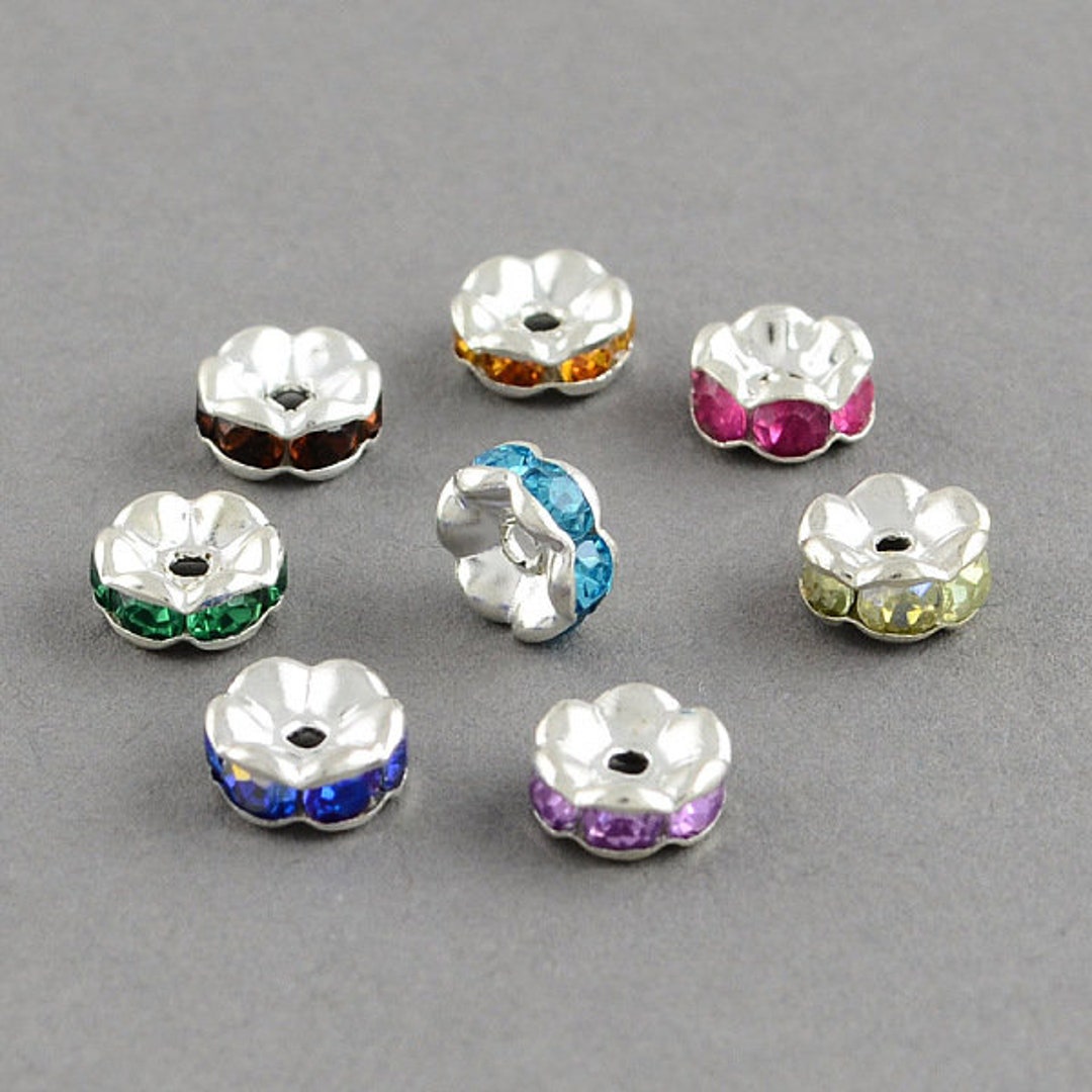 6MM Diameter Rhinestone Spacer Beads,Mixed Colors,Brass,Silver