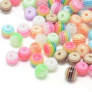 Mixed Rainbow Colour Stripe Resin Beads Bright Colours Diameter