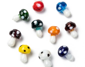 10 x handmade lampwork glass mushroom toadstool shaped  beads, mixed colours, drilled, approximately 19x14.5mm, approximate hole: 2mm