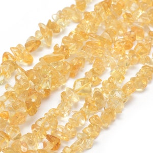 Strand (approx 230 chips) grade A natural undyed golden citrine gemstone chips beads - 4mm - 8mm, approx 31&quot; strand