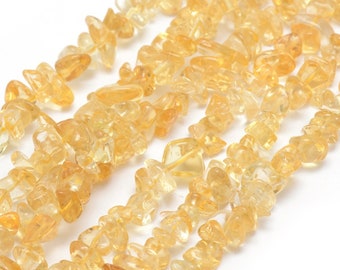 Strand (approx 230 chips) grade A natural undyed golden citrine gemstone chips beads - 4mm - 8mm, approx 31" strand