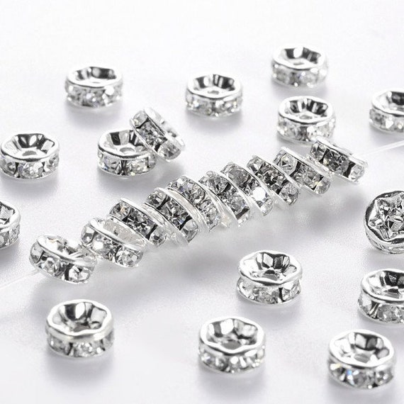 20pcs Mystic White Rhinestone Spacer Beads ,antique Silver Spacer