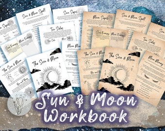 Sun and Moon Book of Shadows, printable grimoire pages. Printable workbook BOS pages, download print and add to your grimoire.