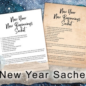 Spell ritual sachet basics of witchcraft grimoire page, printable new beginnings sachet information sheet. Book of shadows information.