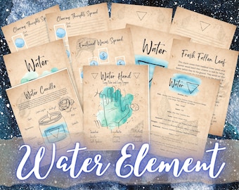 Water Element Magic Book of Shadows, printable grimoire pages. BOS pages, download print and add to your grimoire.
