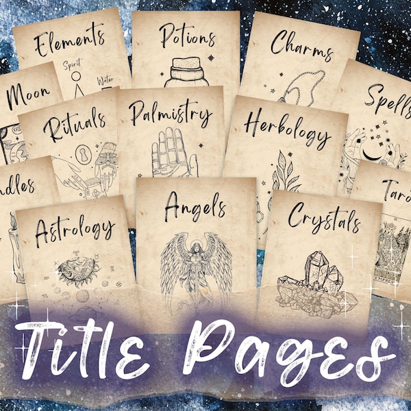 Book of shadows pages. Wiccan planner printables, Downloadable book of shadows pages. Book of shadow Title Pages -13 pages in two styles.