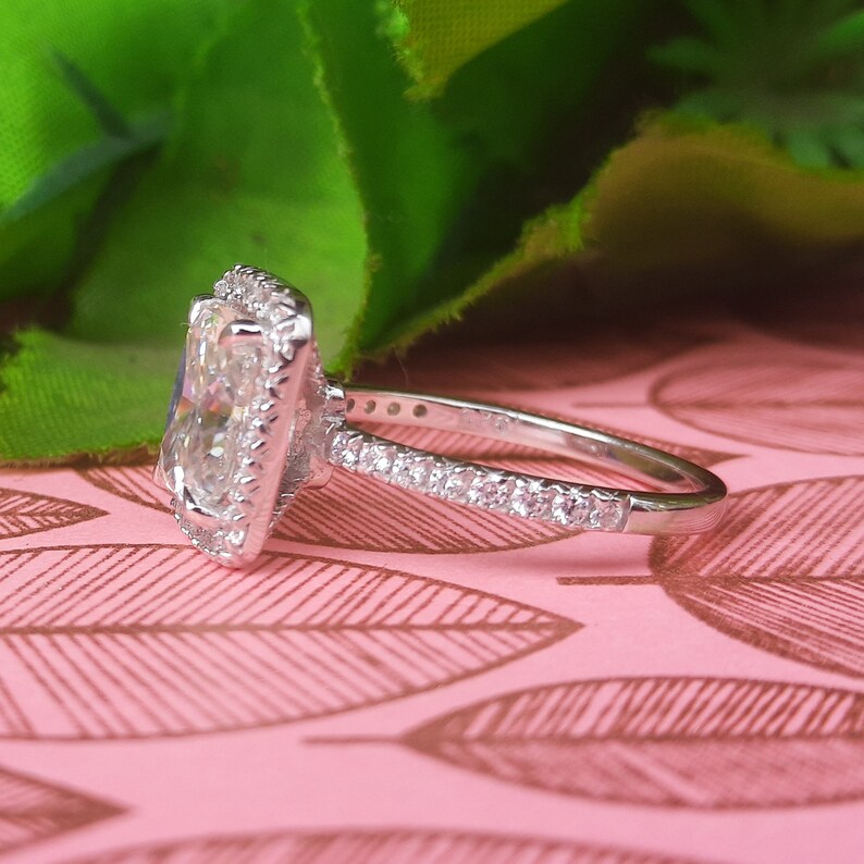 Forever Moissanite 3.50 TCW Ice Crushed Radiant Cut Halo Engagement /& Wedding Ring In 14k White Gold Finish Womens Ring