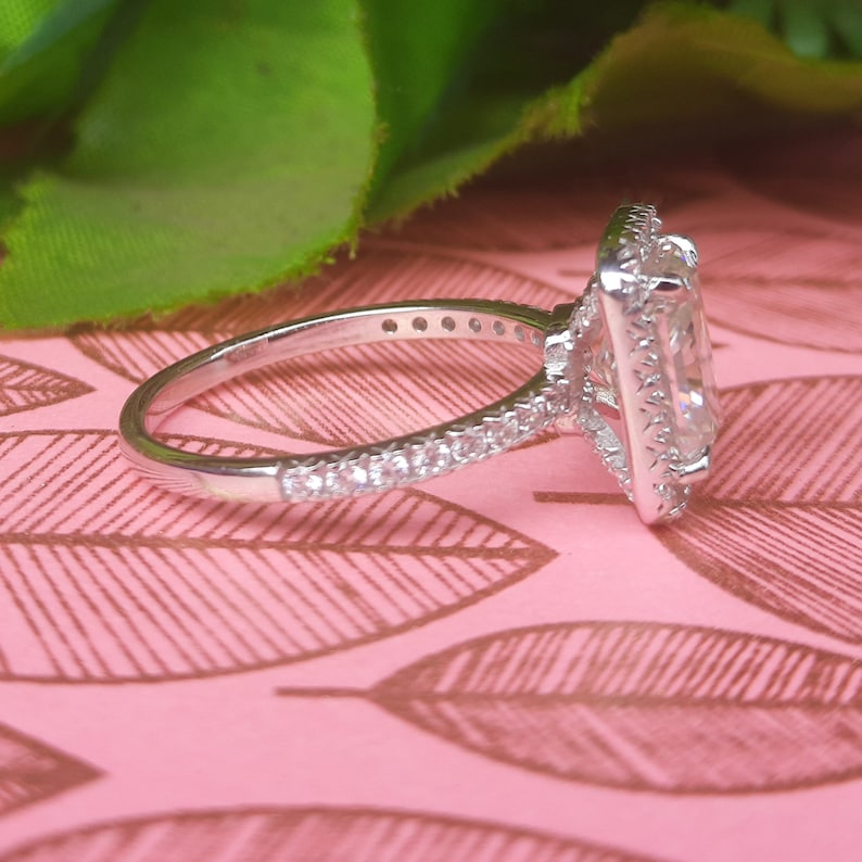 Forever Moissanite 3.50 TCW Ice Crushed Radiant Cut Halo Engagement /& Wedding Ring In 14k White Gold Finish Womens Ring