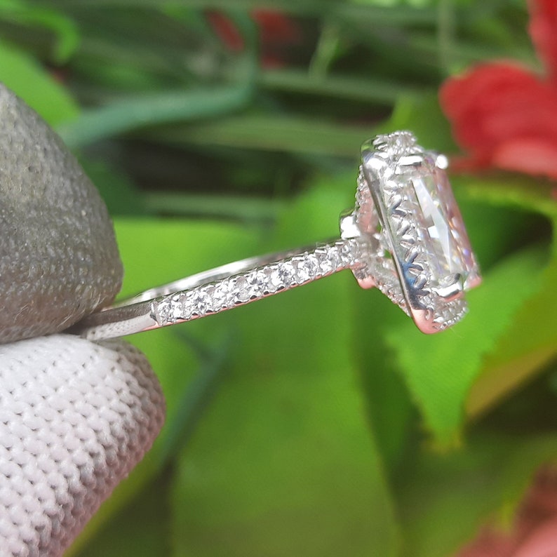 Forever Moissanite 3.50 TCW Ice Crushed Radiant Cut Halo Engagement /& Wedding Ring In 14k White Gold Finish Womens Ring