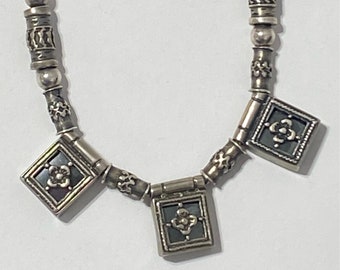 Vintage Sterling Silver Necklace with 3 Panel Like Charms Hanging from It, Really Neat, 17" Chain, 24 grams, Marked 925