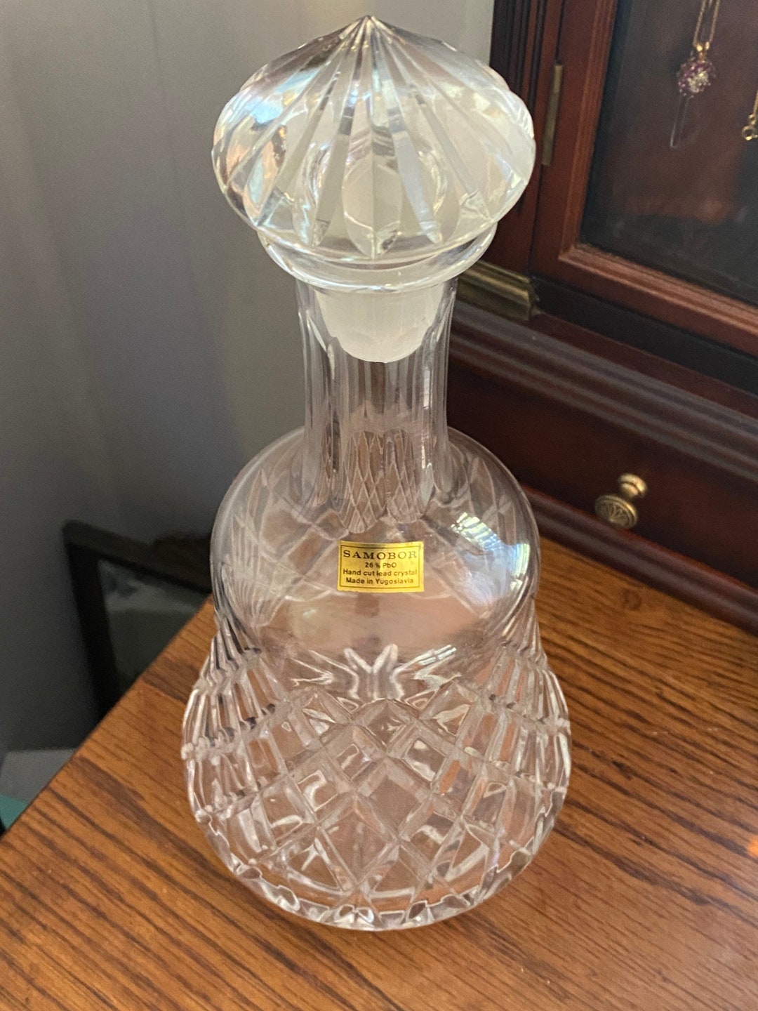 Vintage Samobor Hand Cut Lead Crystal Decanter, Made in Yugoslavia