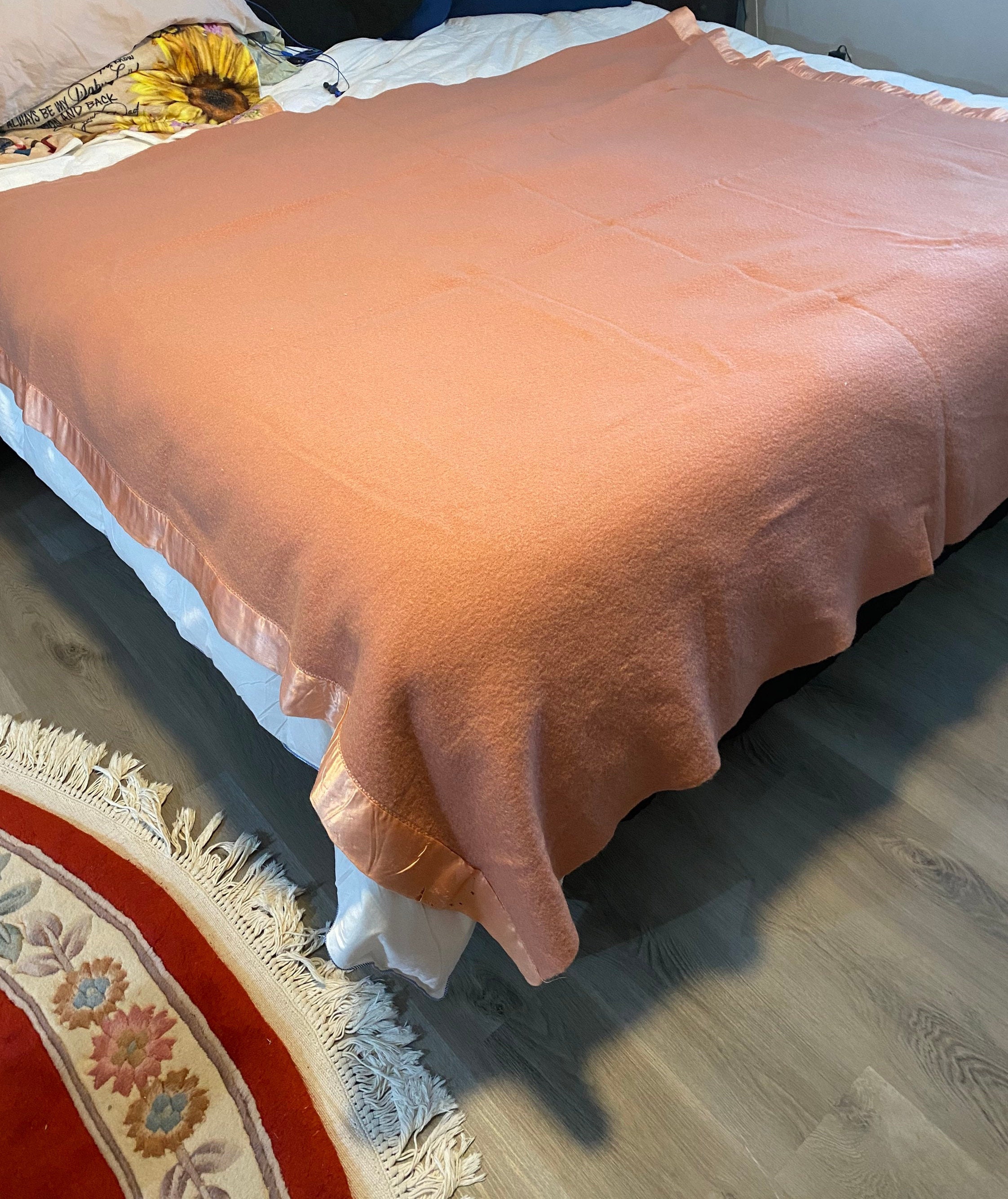 Vintage St. Mary s All Pure Wool Blanket Coral Color 77 by 69