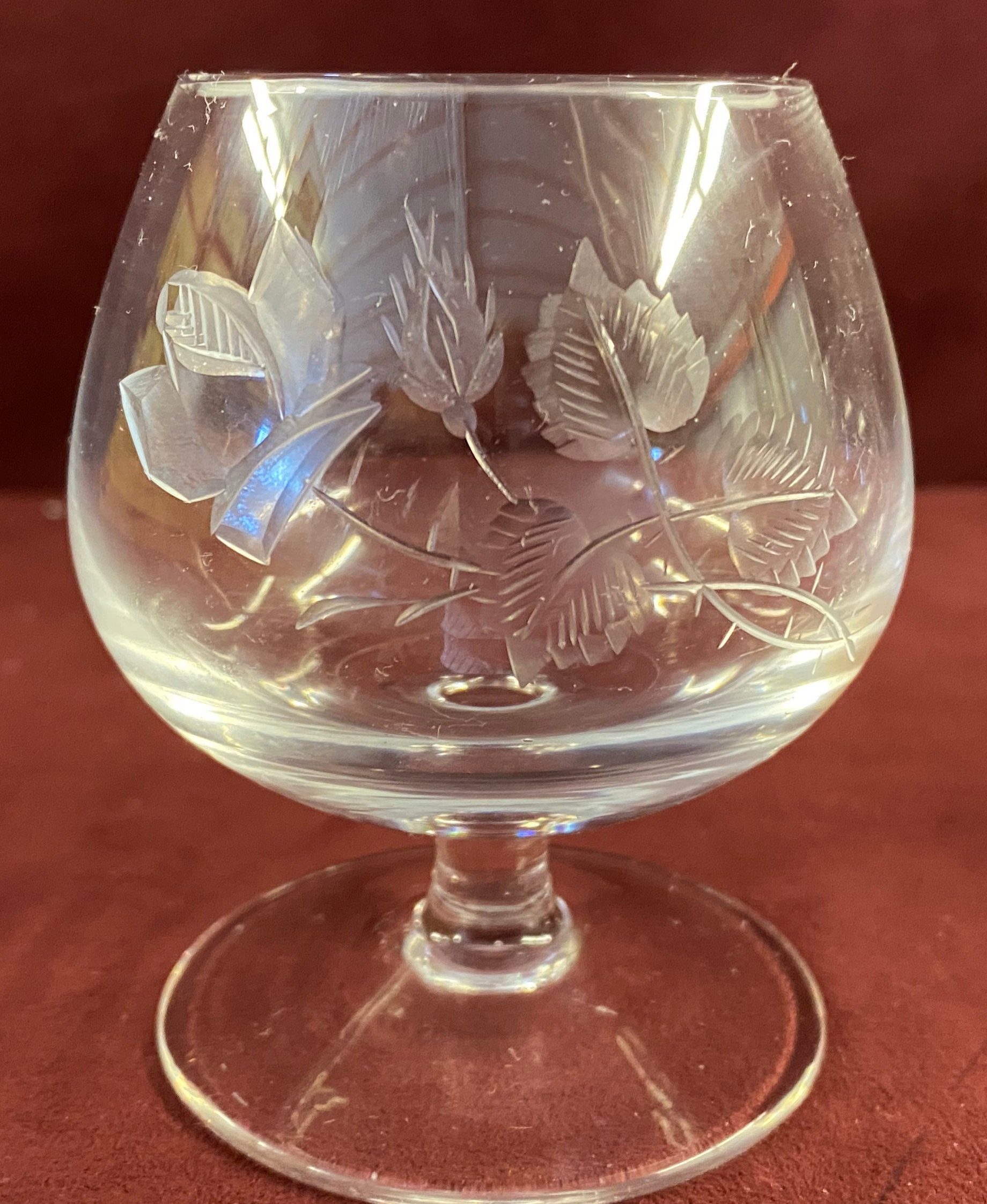 Vintage Set of 12 Etched Brandy Balloon Snifter Glasses Etsy