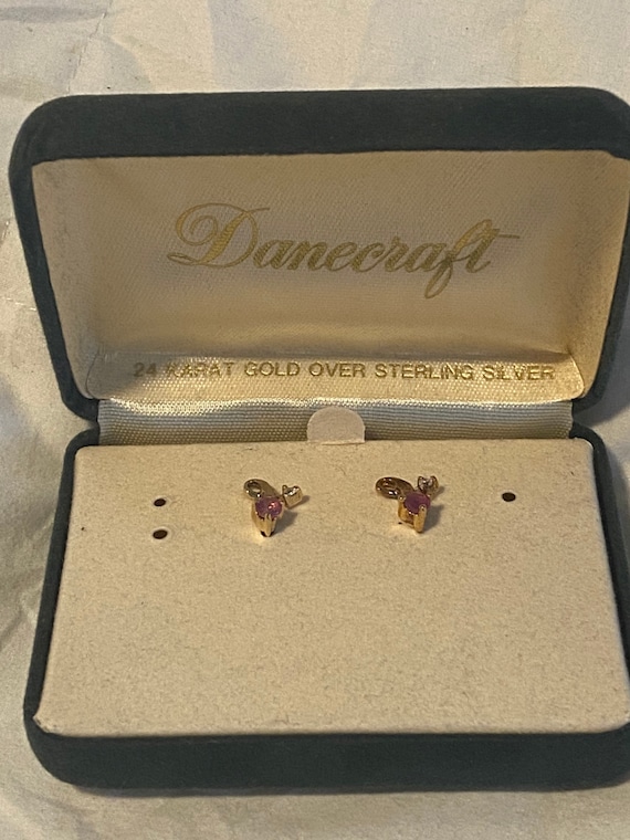 Vintage Danecraft 24K Gold Over Sterling Silver Earrings With Dark