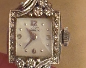 Vintage Ladies 14K White Gold Lady Hamilton Wrist Watch, Gorgeous w/Small Diamonds, Petite Size
