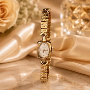 Vintage 1940s Hamilton genuine 10 kt karat GOLD FILLED Stretch Watch White Dial Vintage Hamilton 10K White Gold Filled Watch: Pear Shaped  main image 2