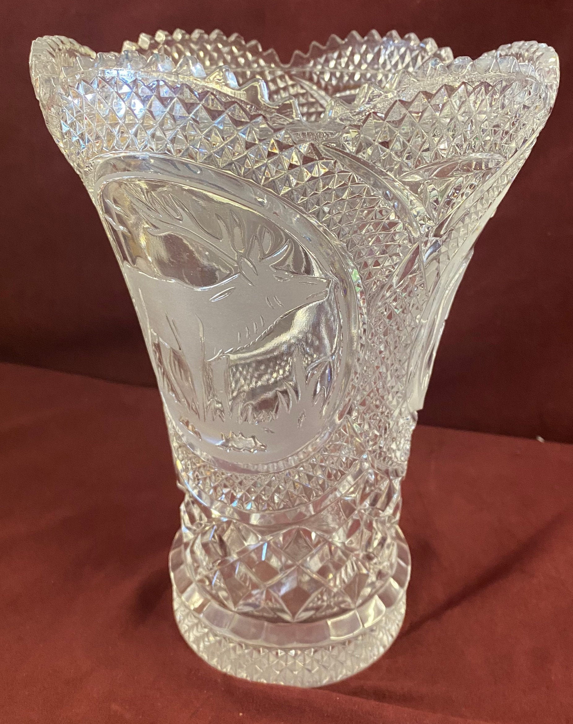 Large Vintage 91/2 Hand Cut Lead Crystal Glass Vase Etsy