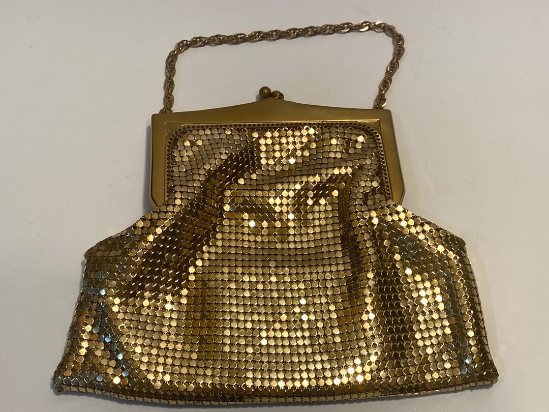 Vintage Whiting & Davis Gold Colored Mesh Bag With Chain, Very Good ...