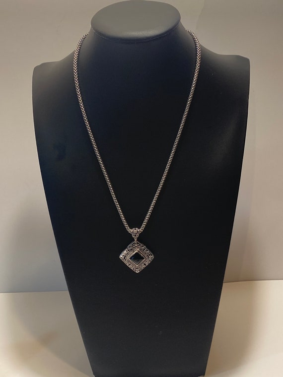 Vintage Sterling Silver Diamond Shaped Pendant Ne… - image 4