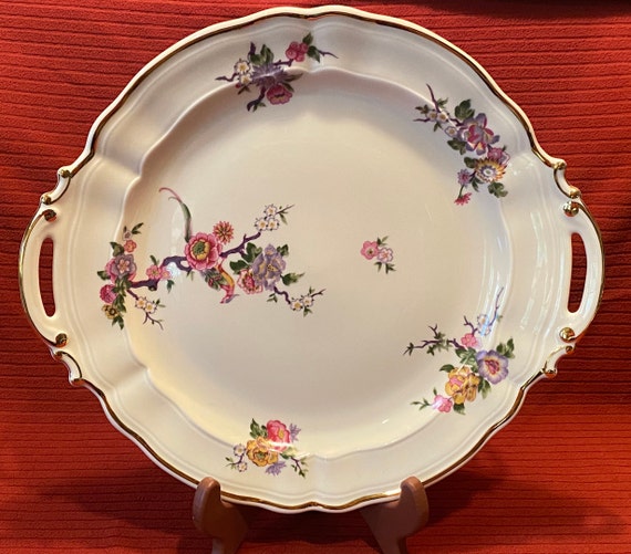 Vintage Bernardaud Limoges Handled Platter: Birds of Paradise
