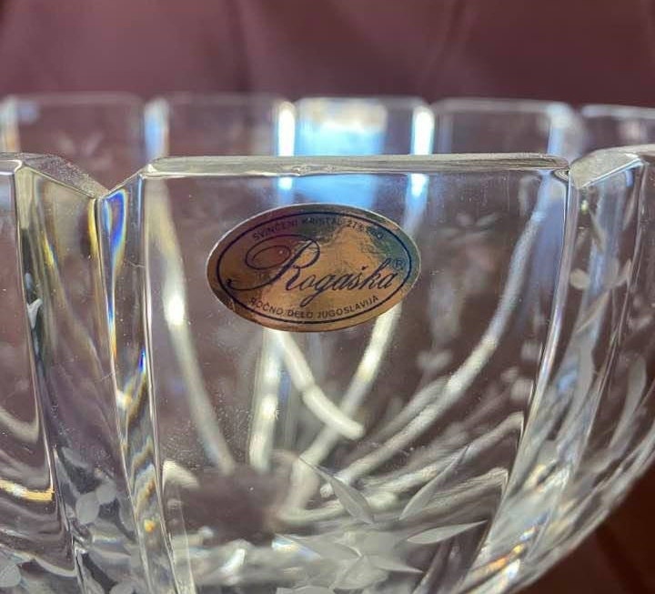 Vintage Miller Rogaska Crystal Bowl: Large Etched Floral Salad