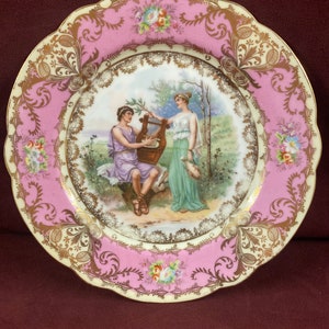 Vintage Cabinet Plate Imperial Crown China Austria, Classic Man and Woman playing music Scenic Portrait, Beautiful Plate