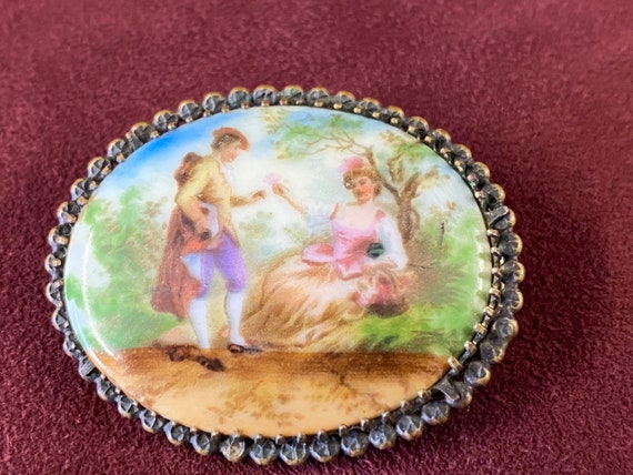 Vintage Czechoslovakia Cameo Brooch Pin, Man, Wom… - image 4