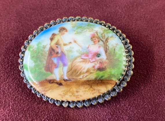 Vintage Czechoslovakia Cameo Brooch Pin, Man, Wom… - image 3