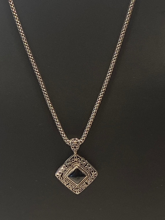Vintage Sterling Silver Diamond Shaped Pendant Ne… - image 1