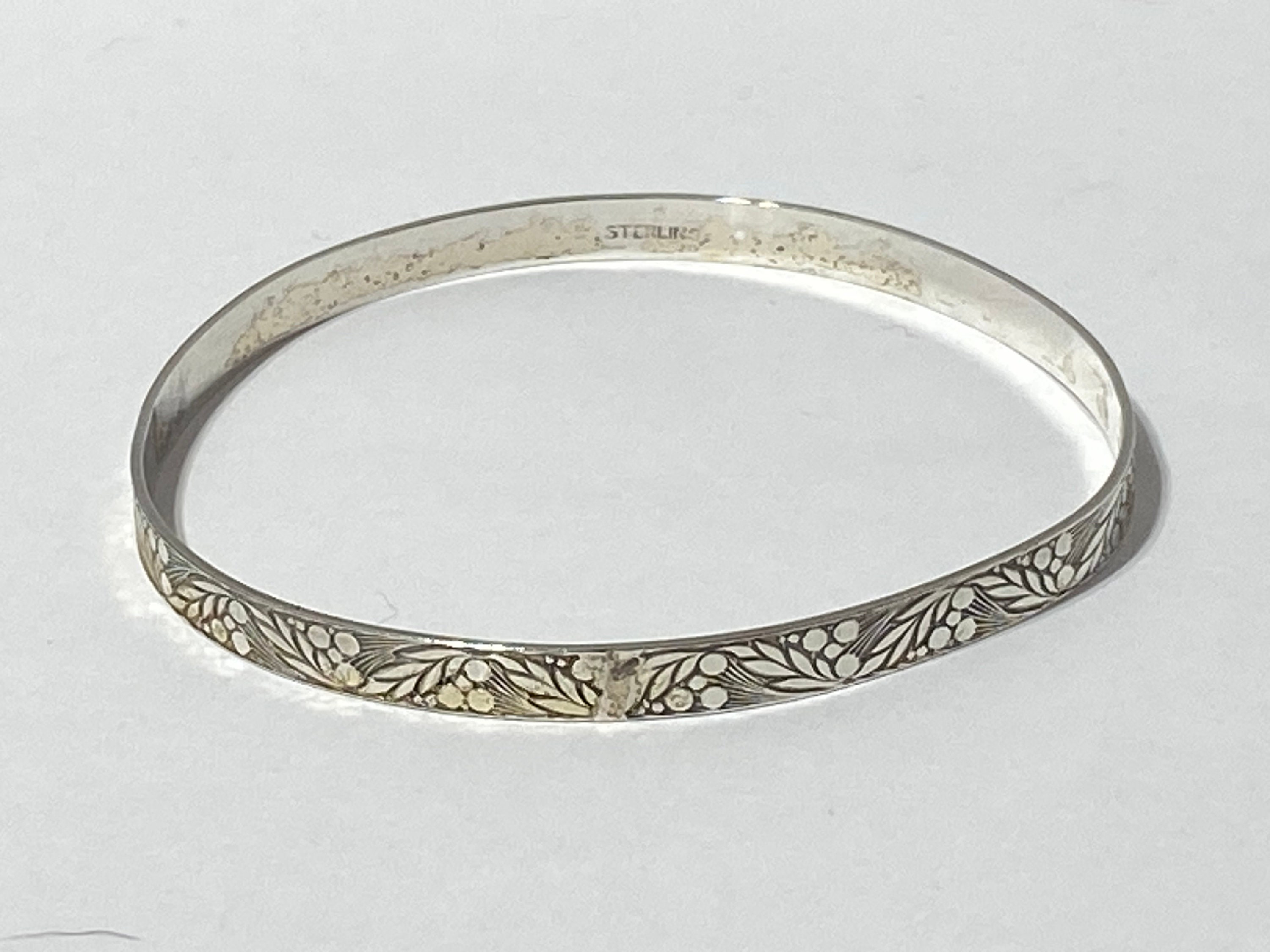 Lovely Antique Estate Sterling Silver Bangle Bracelet, 5mm