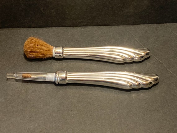 Vintage H.H. Sterling Silver Makeup Brushes - Feathered Edges, Set of 2