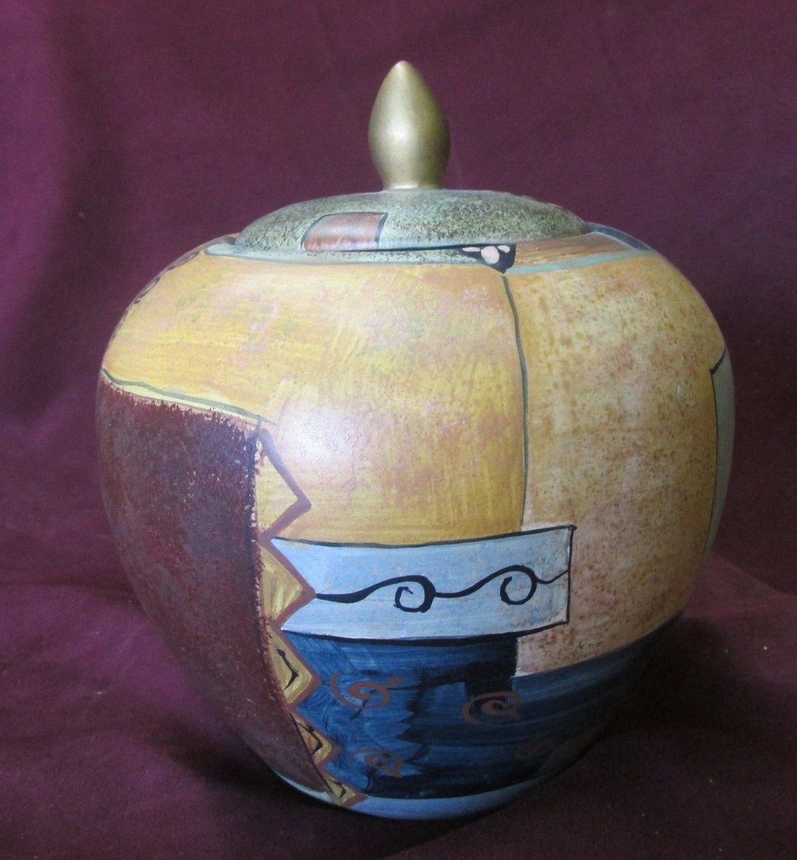 Rare Hand Painted Ceramic Ginger Jar With Lid Primitive Etsy UK