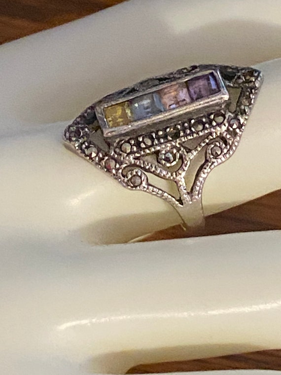 Vintage Gorgeous Sterling Silver Filigree Ring wi… - image 1