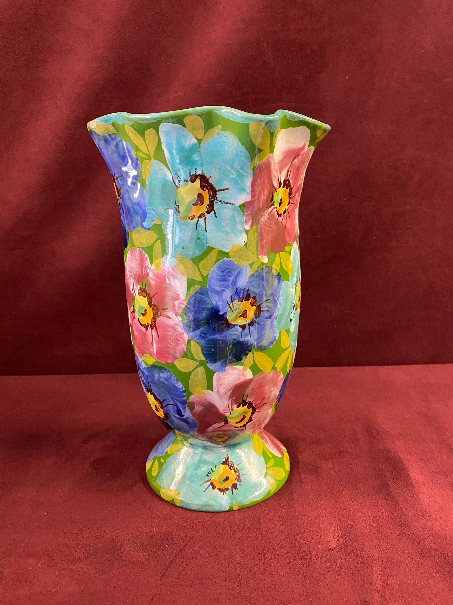 Vintage Ceramic Green Vase 8 tall 5 at mouth Etsy