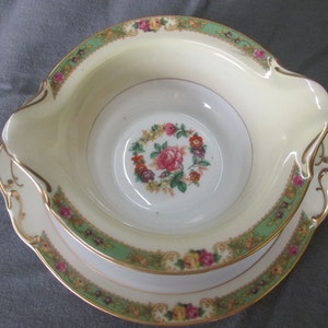 Vintage KPM Rosedale Gravy Boat and plate, Gold Verge Line and Trim, Gorgeous Set