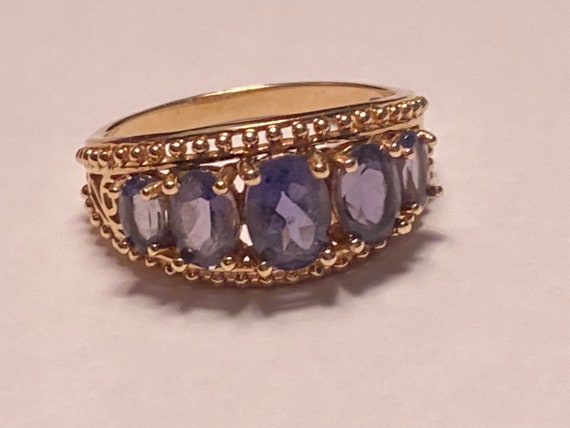 Exquisite 14K Yellow Gold 5 Stone Amethyst Cockta… - image 1