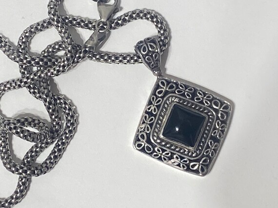 Vintage Sterling Silver Diamond Shaped Pendant Ne… - image 3