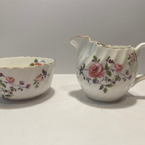 Vintage Royal Adderley Fine Bone China Small Open Sugar and Creamer Set &quot;Fragrance&quot; Pattern, Floral Design, Sugar is 3-1/8&quot; in diameter