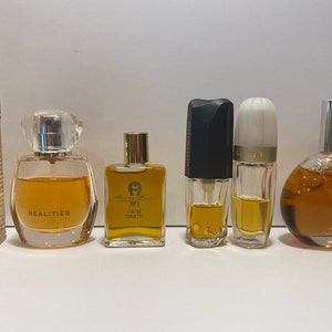 Vintage Lot of 6 Miniature or Small Perfumes from France, So De La Renta, Chloe, Knowing, Etienne Aigner, Realities, Unforgettable