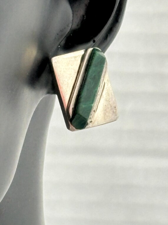 Sterling Silver Malachite Bar Stud Earrings: Stri… - image 5