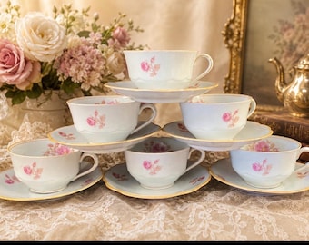 Vintage Zeh Scherzer Bavaria Tea Cup Set: Pink Flowers, Gold Trim