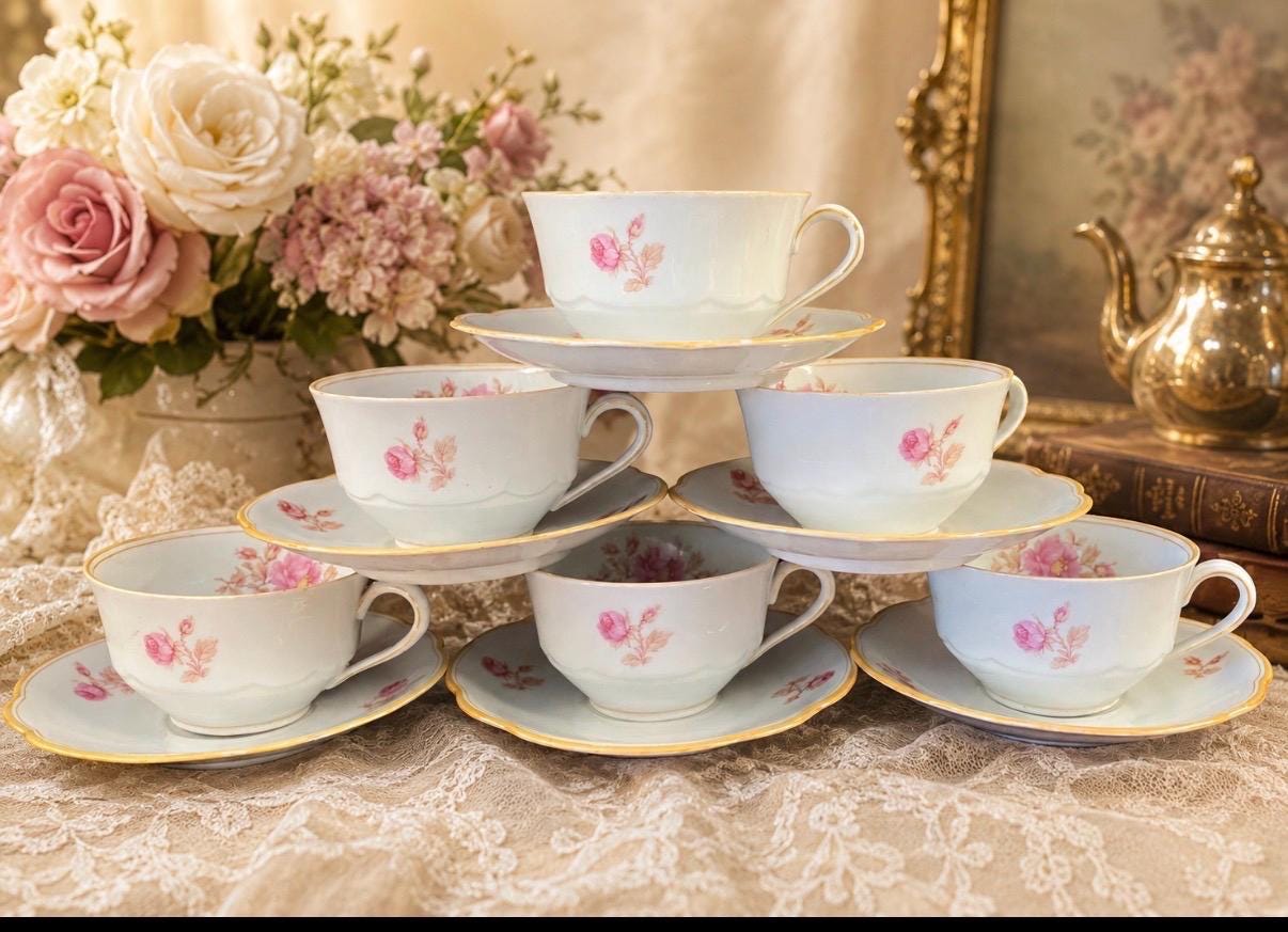12 Pink Chateau CHAROLLESフランス製陶器皿セット【ピンク】 DE FAIENCERIE Piece 4 for Service Set, Dinnerware 食器
