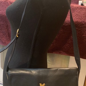 Vintage Paloma Picasso Black Leather Handbag, Leather Shoulder Bag, Crossbody purse, Adjustable, 11-1/2 wide, 8-1/2 tall, and 2-1/2 deep image 5