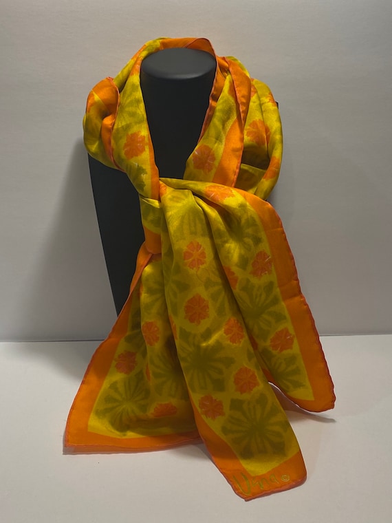 Vintage Vera Silk Scarf, Orange and Green in Colo… - image 1