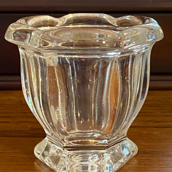 Vintage Signed Baccarat Early Victorian Pattern Glass Toothpick Holder, 2" at mouth, 1-7/8" at base, 2-1/4" diameter, Great Condition