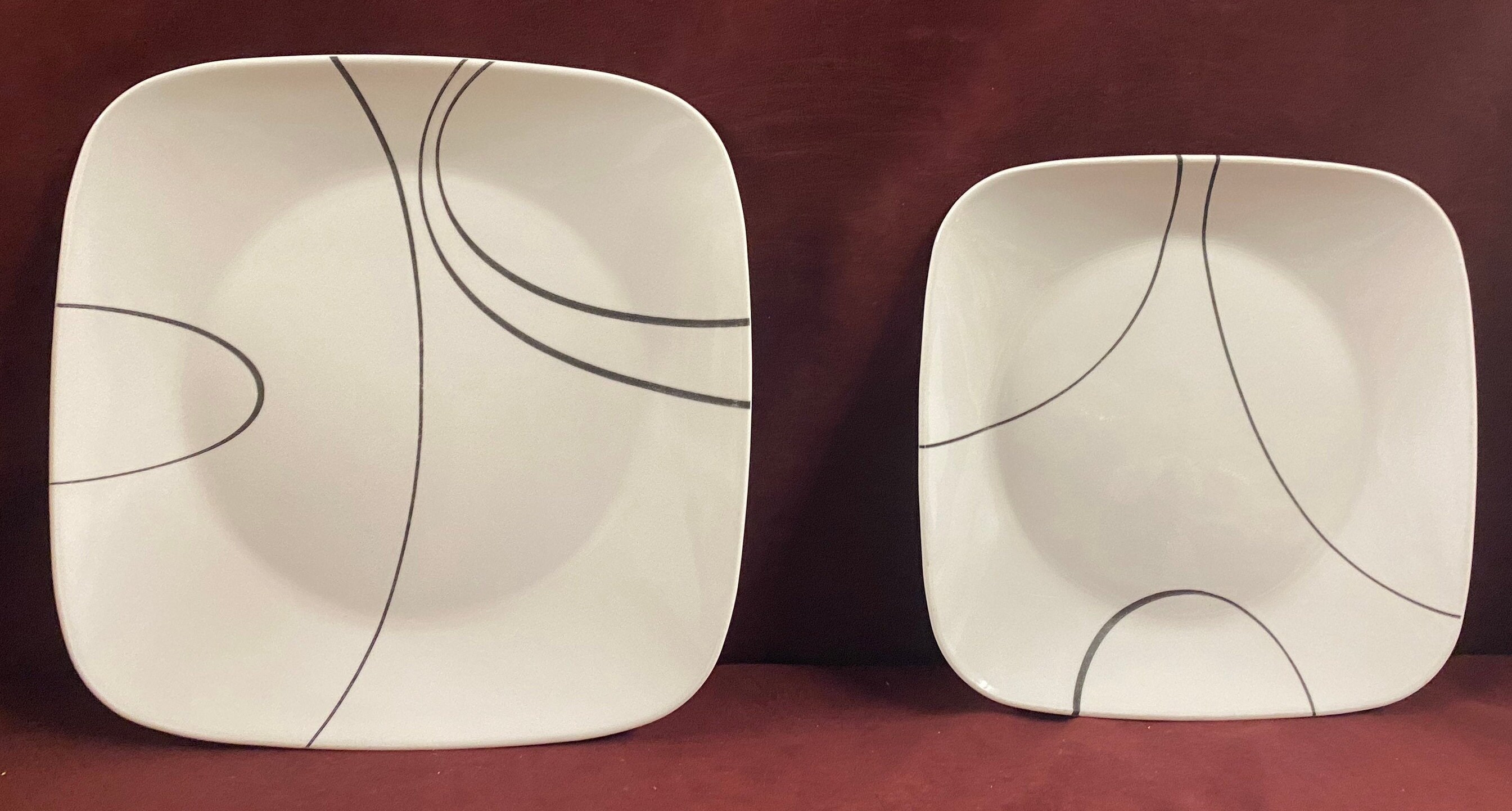Vintage Corelle Dinnerware Set: Simple Lines Pattern, Square Plates - Etsy