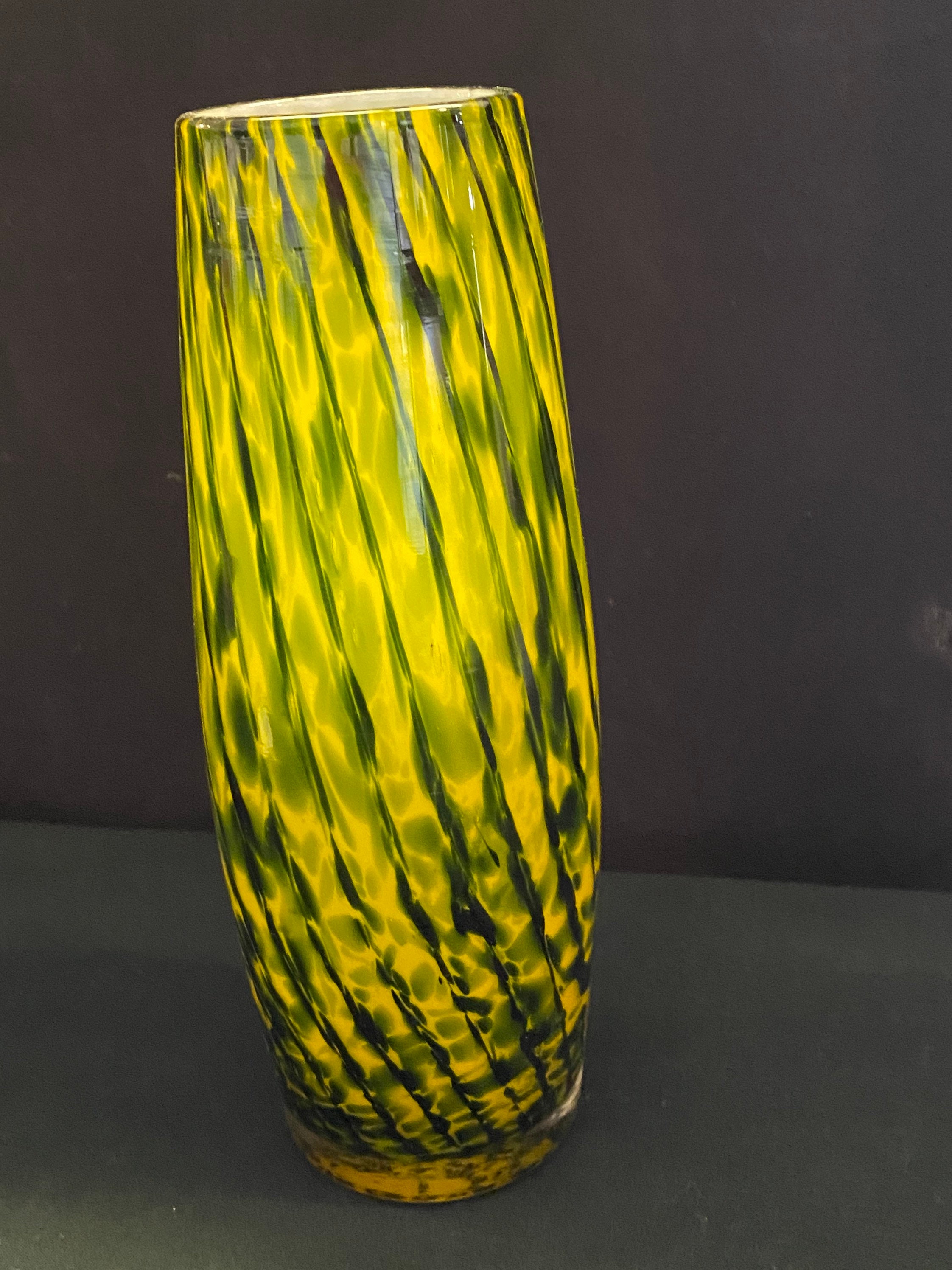 Vintage Green Yellow and Black Swirl Art Glass Bud Vase - Etsy