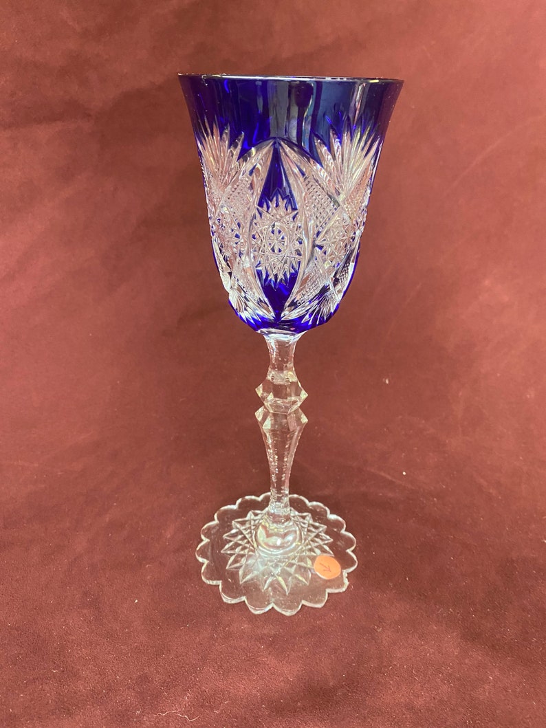 Rare Bohemian Cobalt Blue Crystal Goblet Cut To Clear Fancy Etsy